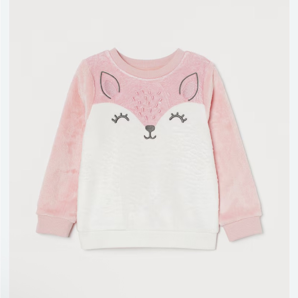 H&M Cute Pink and White Fox Sweatshirt